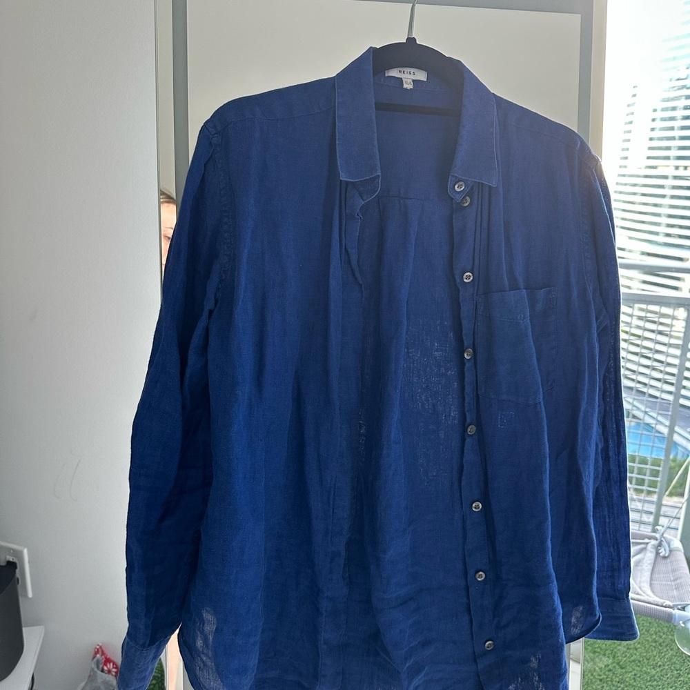 Reiss Blue Lightweight Shirt shirt linen